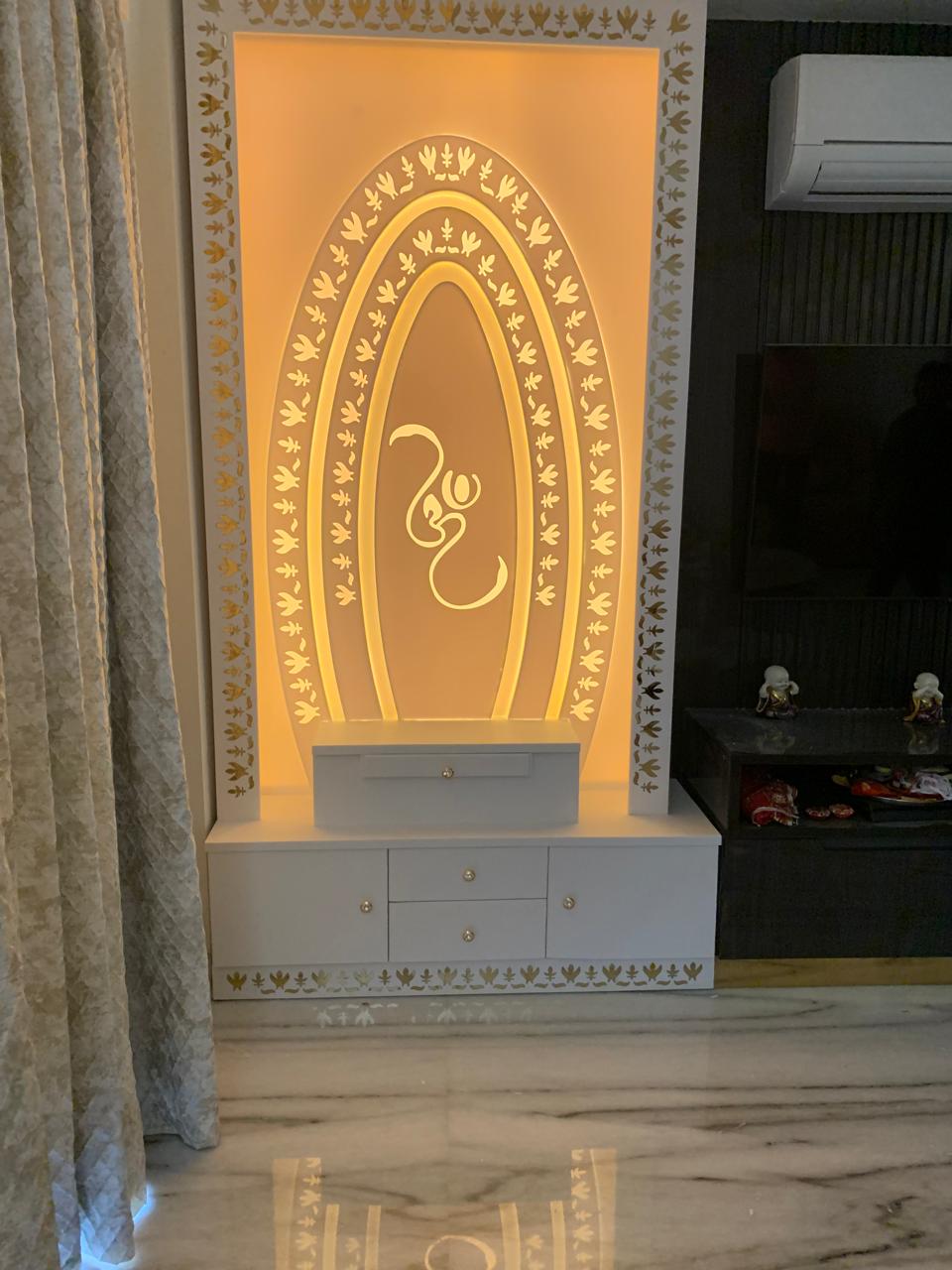 Ganesh Ji Om Panel Corian Mandir Design for Home Temple
