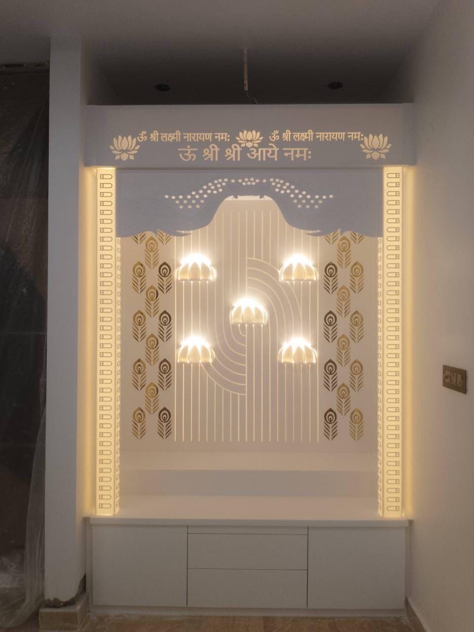 Ganesh Ji Om Panel Corian Mandir Design for Home Temple
