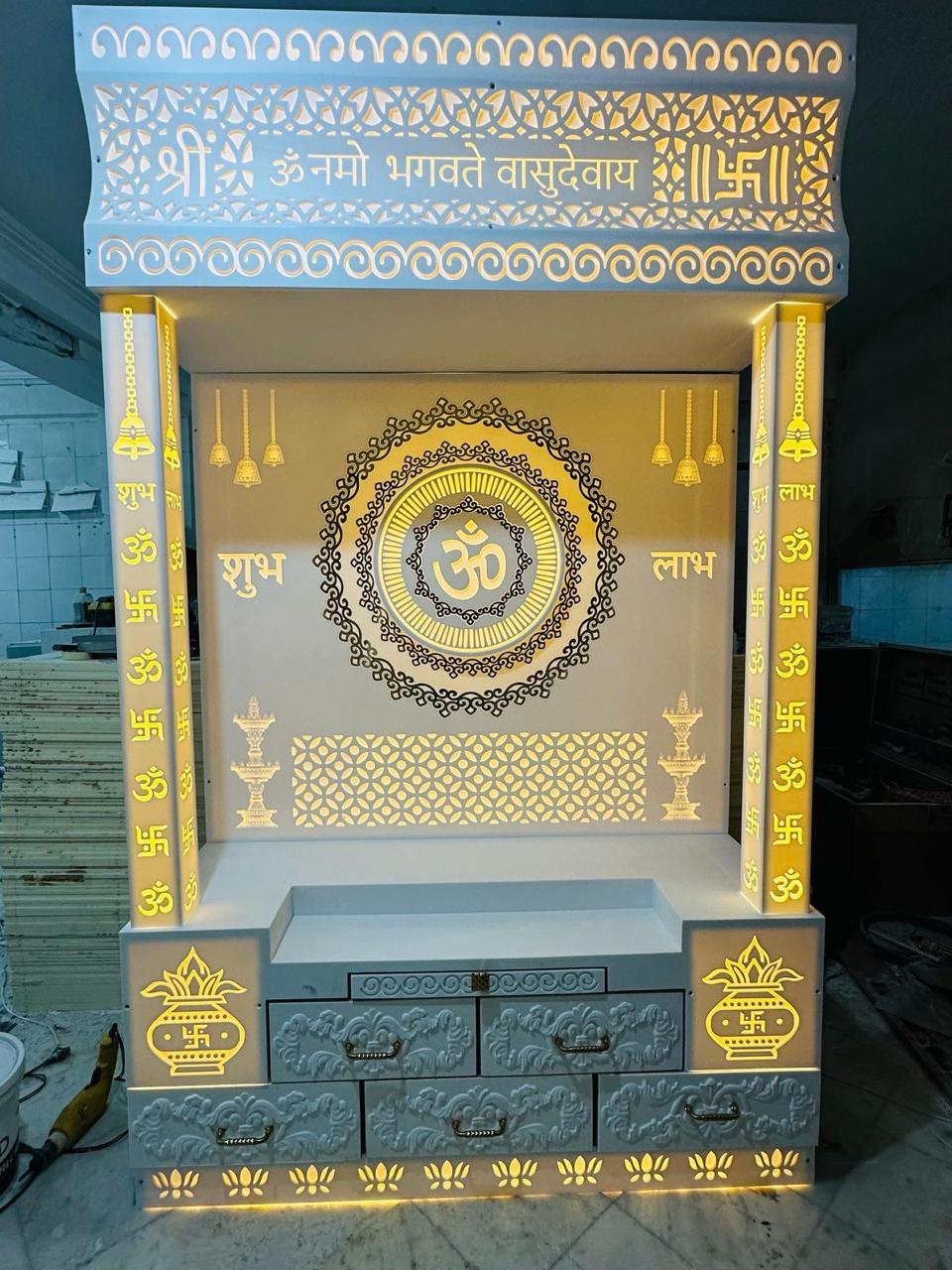 Ganesh Ji Om Panel Corian Mandir Design for Home Temple