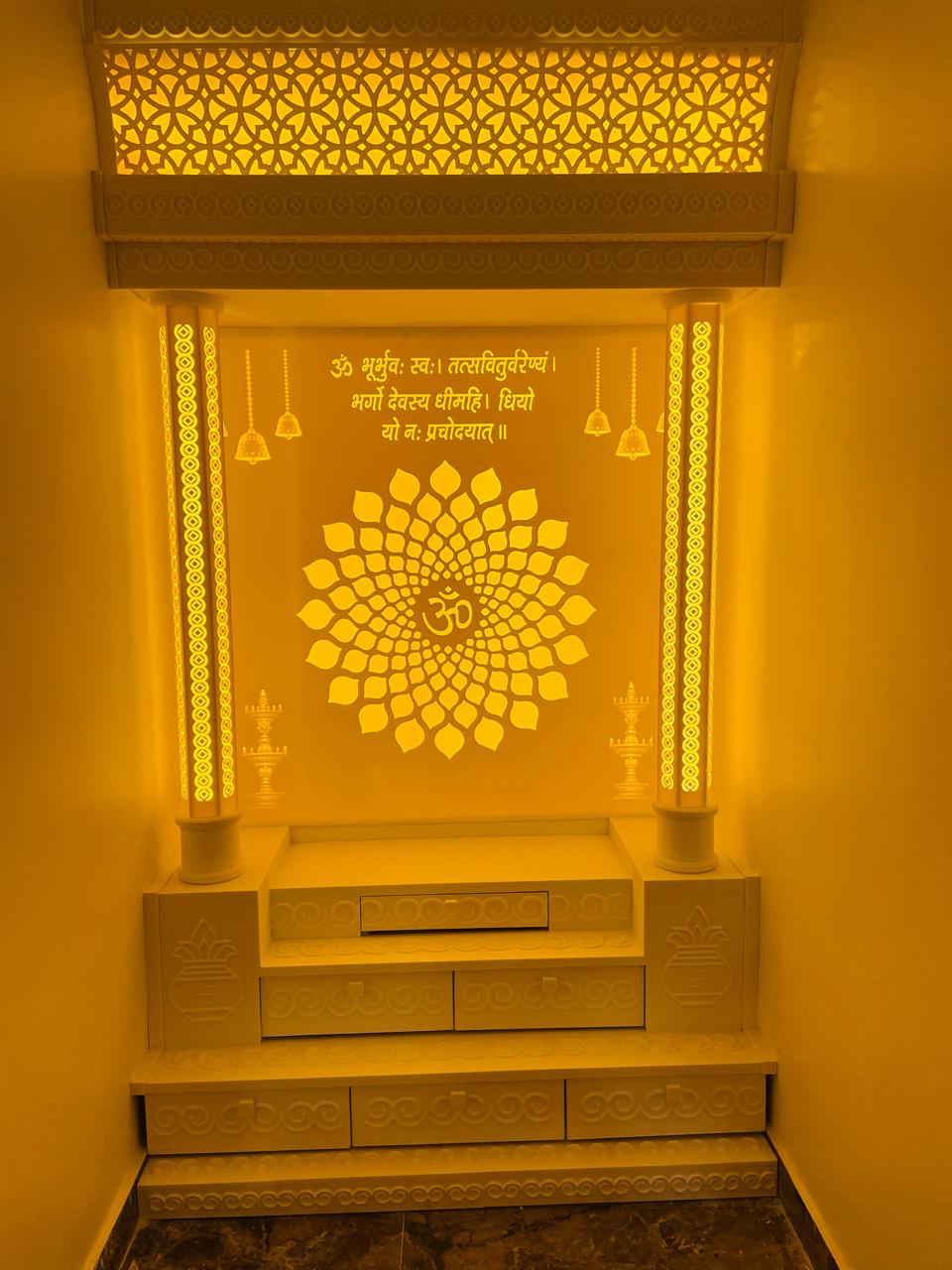 Ganesh Ji Om Panel Corian Mandir Design for Home Temple