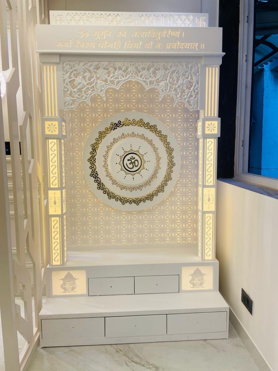 Ganesh Ji Om Panel Corian Mandir Design for Home Temple