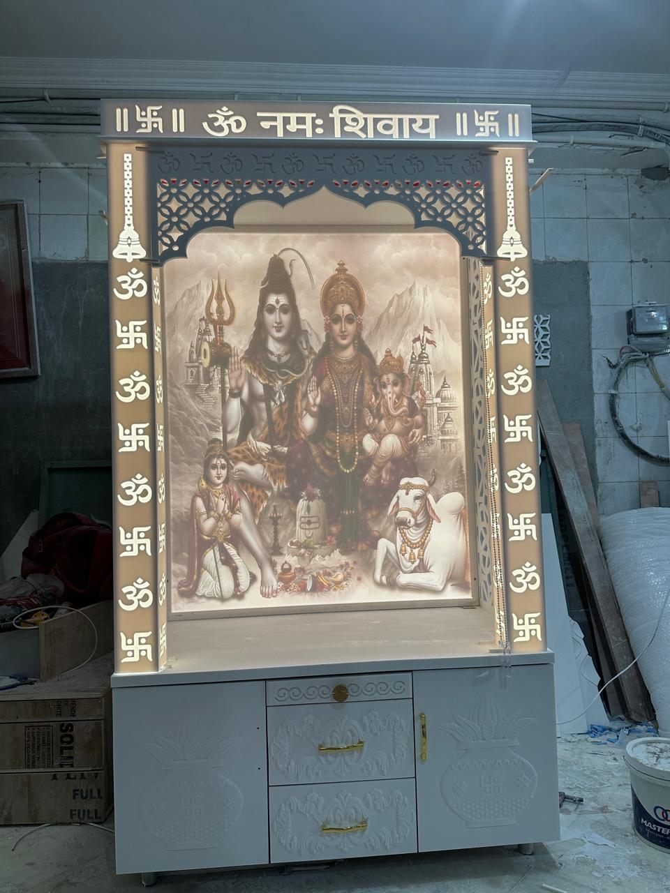 Ganesh Ji Om Panel Corian Mandir Design for Home Temple
