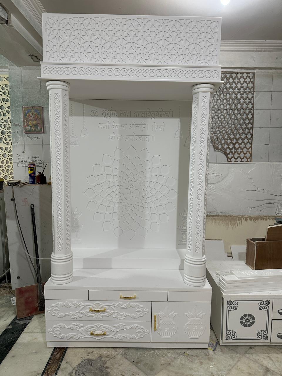 Ganesh Ji Om Panel Corian Mandir Design for Home Temple