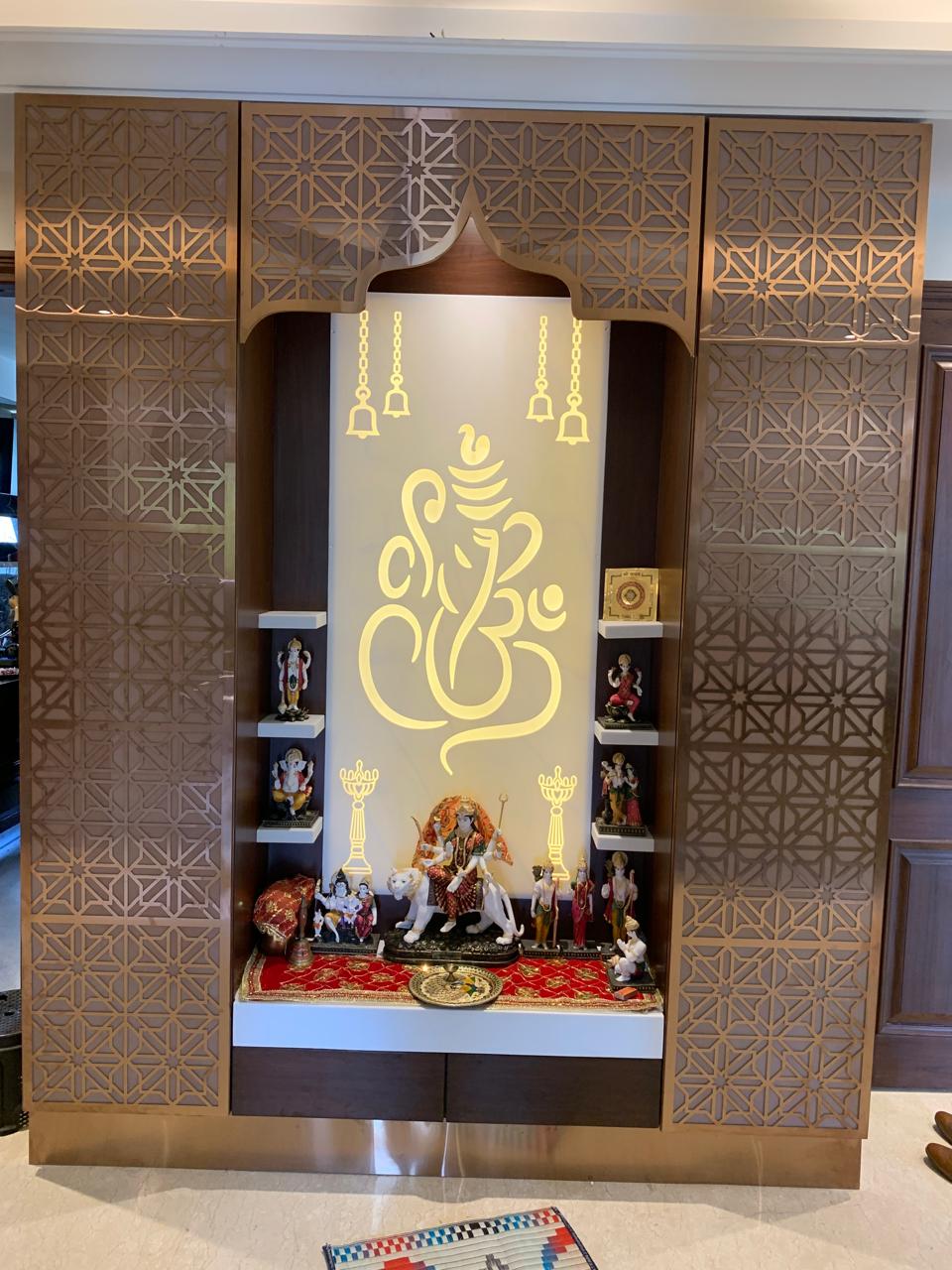 Ganesh Ji Om Panel Corian Mandir Design for Home Temple