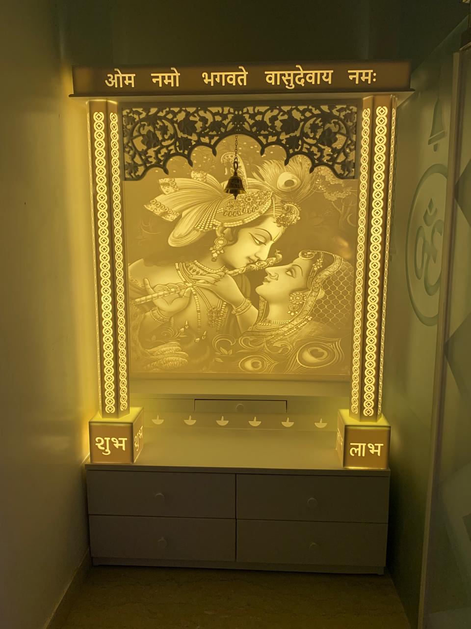 Radha Krishan Corian Home Temple, Corian Home Temple, Radha krishna Temple, Temple Design, Corian Temple Design