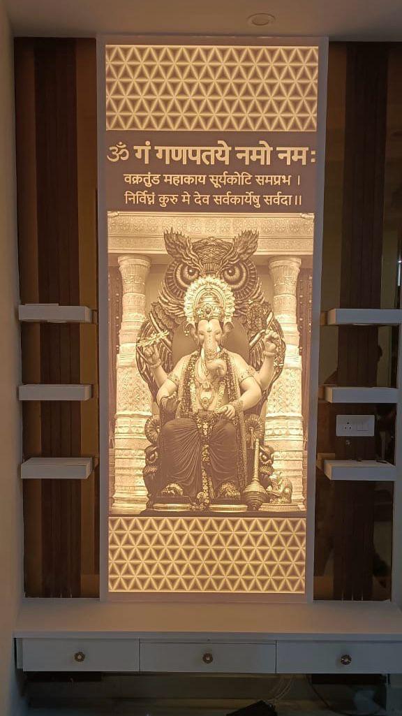Ganesh Ji Om Panel Corian Mandir Design for Home Temple